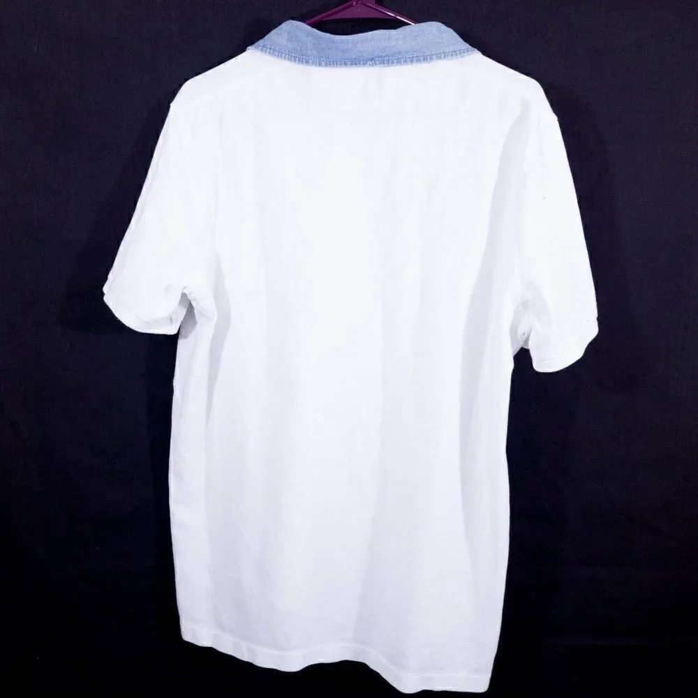 Polo Ralph Lauren, White, Denim Collar Polo, Men's Large